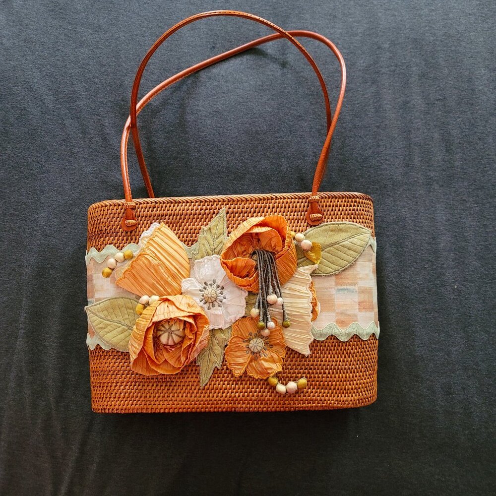 MacKenzie-Childs Poppy Wicker Tote Purse